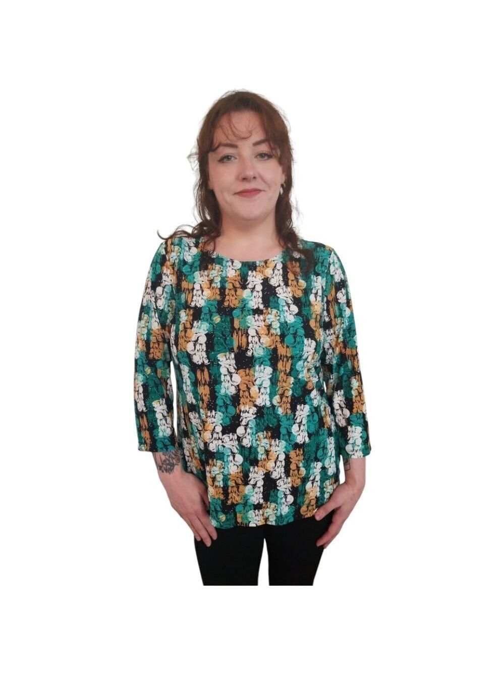 JM Collection 3/4 Sleeve Tunic Embellished Multicolored Boatneck Top Size Large